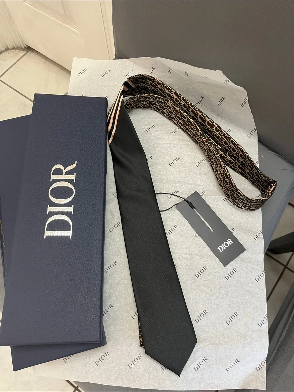 Dior Black Front with Brown Monogram Silk Tie